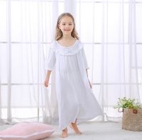 Kids Girls Pajama Dress Lace Princess Spring Autumn Cotton Long Section Nightdress Pajamas Long Sleeve White Girls Home Wear