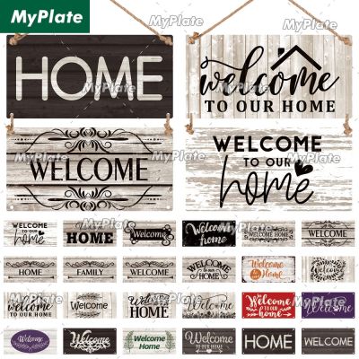 [MyPlate] Welcome To Our Wooden Wall Plaque Sign Wood Plate Home Door Wall Deocr Decoration Man Cave Hanging Sign House Gift