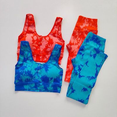 2PCS Seamless Women Yoga Set Workout Bra Gym Clothing Fitness Crop Top Sexy Tie Dye Sportswear High Waist Leggings Sports Suits