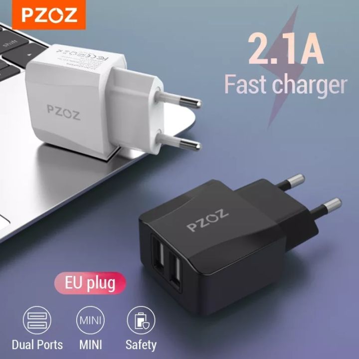 pzoz-ที่ชาร์จยูเอสบีขนาดพกพา-eu-plug-2a-อะแดปเตอร์ชาร์จเร็วแบบพกพาที่ชาร์จติดผนังสองรูสายโทรศัพท์มือถือ