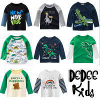 DEDEE KIDS เสื้อยืดแขนยาวเด็กผู้ชาย อายุประมาณ 1-9 ปี ผ้านุ่ม ใส่สบาย ลายเท่ สีเขียว กรม เทา (27KIDS)