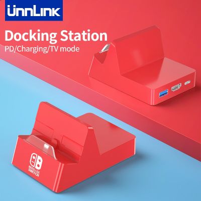 Unnlink สวิตช์แท่นชาร์จสำหรับ Nintendo ทีวีตัวเสียบสวิตซ์ USB แท่นวางแบบพกพา C เป็น4K HDMI USB 3.0ฮับ PD 100W สำหรับ Macbook Pro Feona