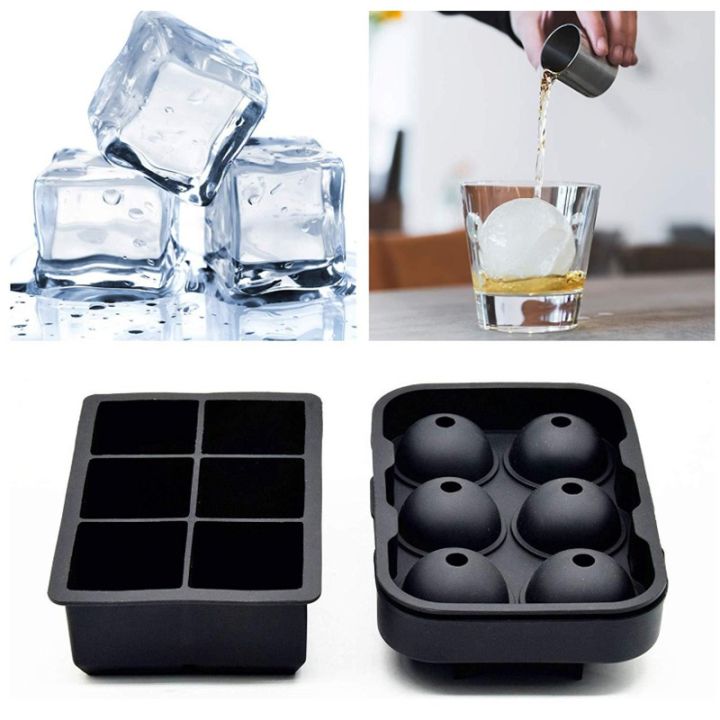 1Pc Silicone Ice Tray Large Ice Ball Cube Mold 6 Hole Square Ice Cube Tray  Sphere