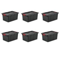 15 Gallon Industrial Tote Plastic  Black  Set of 6  Storage Organizer Desk Organizers Storage Boxes &amp; Bins Tool Storage Shelving