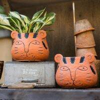 【การจัดส่งในประเทศไทย】14*14cm Tiger Cement Small Plant Pots with Drainage Hole