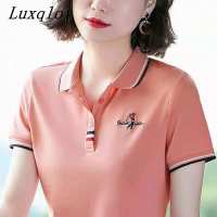 Luxqlo เสื้อโปโลผ้าฝ้ายผู้หญิง,เสื้อเชิ้ตลำลองคอโปโลแขนสั้นฤดูร้อน