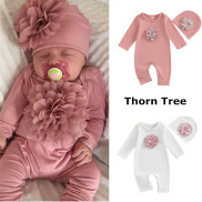 Newborn Baby Girl Clothes 3D Flower Romper Jumpsuit Overall Hat Outfit Set