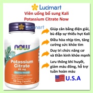 Viên uống bổ sung Kali Potassium Citrate 99mg Now thuần chay hũ 180 viên