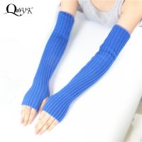 Winter Women Arm Warmers Knitted Woolen Arm Sleeve Fine Long Knitted Fingerless Gloves Casual Warm Soft Female Gloves