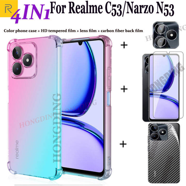 ฟิล์มป้องกันกระจกนิรภัยใสแบบเต็มหน้าจอสำหรับ-oppo-เคส4-in-1-n53-c53-realme-narzo-ฟิล์มป้องกันหน้าจอแบบเต็มจอ-สติ๊กเกอร์สกีนหลังเลนส์กล้องถ่ายรูป-ฟิล์มป้องกันหน้าจอคาร์บอนไฟเบอร์