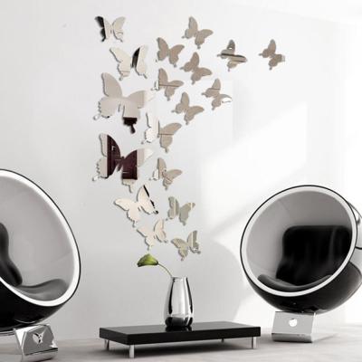 12pcs/set Butterfly Mirror Wall Sticker DecalButterflies 3D Mirror Wall Art Party Decors Butterfly Fridge Wall Decal
