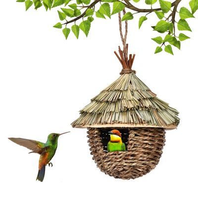 Bird House,3Pcs Hand Woven Hanging Humming Bird House for Nesting,Natural Grass Bird Nest for Garden,Patio