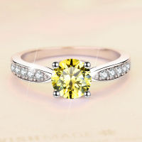 AaColorful สมบัติ D สี Moissanite เพชรสีเหลืองเพชรหญิงแหวนเพชร1กะรัตเงินสเตอร์ลิง S ชุบสี่มงกุฎแหวนสตรี