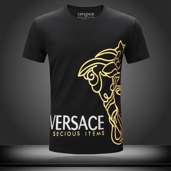 versaceฆ่าเชื้อเสื้อยืดแขนสั้นสำหรับผู้ชาย-เสื้อยืดแขนครึ่งแขนผ้าฝ้ายสลิมฟิตขนาดใหญ่สำหรับวัยรุ่นและเยาวชนคอกลมฤดูร้อน