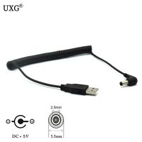 90 Degree 1.2M Spring Coiled USB Cable USB 2.0 A Male Plug to DC Power Charging Jack 5.5mm x2.5mm Cord Cable Black