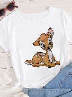 เสื้อยืดผู้หญิงสไตล์ใหม่ใหม่เสื้อยืดผู้หญิง Disney Bambi เสื้อยืดฮาราจูกุตลกและน่ารักใหม่เสื้อยืดหลวมสบายๆเสื้อยืดเข้าได้กับทุกชุด