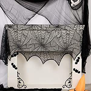 Halloween Decoration Lace Fireplace Curtain Tablecloth Lamp Shade White Black Cobweb Bats Stove Towel for Party Home Accessories