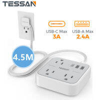 TESSAN Ultra Thin Flat Extension Cord 4.5M with USB C Port,  Flat Plug Power Strip with 3 USB Ports 5 FT, Low Profile Flat Head Wall Plug Outlet Concealer with 3 Outlets for Cruise Ship, Office, School, Travel, Dorm Room