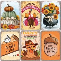 Happy Thanksgiving Day Poster Vintage Metal Tin Signs Pumpkin Sunflower Turkeys Metal Plate Wall Decor For Party Living Room，Contact the seller, free customization