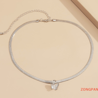 ZONGPAN สร้อยคอแฟชั่นแบบแบนสำหรับผู้หญิงสร้อยคอจี้รูปผีเสื้อเครื่องประดับสร้อยคอ