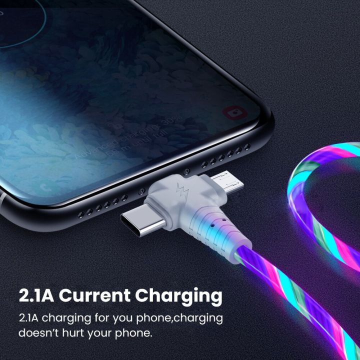 3in1-flow-luminous-lighting-สาย-usb-สำหรับ-iphone-13-12-11-pro-สำหรับ-iphone-led-usb-สำหรับสายเคเบิล-c-micro-charger-type
