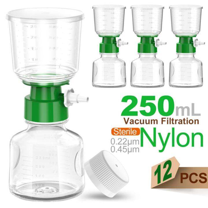 12PCS Sterile Bottle Top Vacuum Filtration with 0.22/0.45μm Nylon