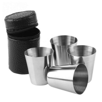 hotx【DT】 30ml/70ml Cup Outdoor Practical Wine Cups Leather Storage Beer