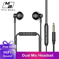 Mini Born หูฟัง in ear Wired 3.5MM หูฟังอินเอียร์ Gaming Earphone PUBG MLBB Mini Octa-core Panoramic Sound Dual Microphone Wired Earbuds Heavy Bass Headset Noise Canceling with Free Storage Box