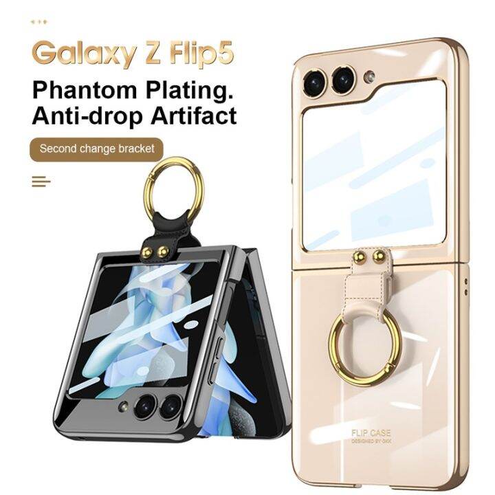 luxury-plating-clear-phone-case-for-samsung-z-flip-4-5-case-with-ring-transparent-shockproof-cover-for-galaxy-z-flip4-flip5-case-phone-cases