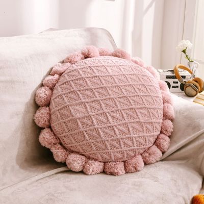 Creative Candy Color Round Throw Pillow Knit Back Cushion European Design Wool Sofa Cushion Hollow Home Decor Cushion