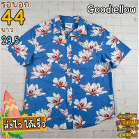 Goodiellow®แท้ อก 44 เสื้อฮาวายชาย เสื้อวินเทจ เสื้อผ้าผู้ชาย สีน้ำเงิน แขนสั้น เนื้อผ้าดี