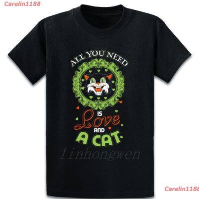 Carelin1188 2023 ใหม่เสื้อยืดแขนสั้นผ้าฝ้าย 100% ลายแมว All You Need Is Love And A Cats Homme สําหรับผู้ชาย sale  H28M