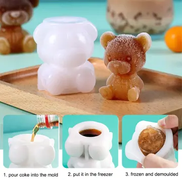 4 Grid Ice Cube Tray 3D Cute Bear Shape Ice Block Mold Silicone