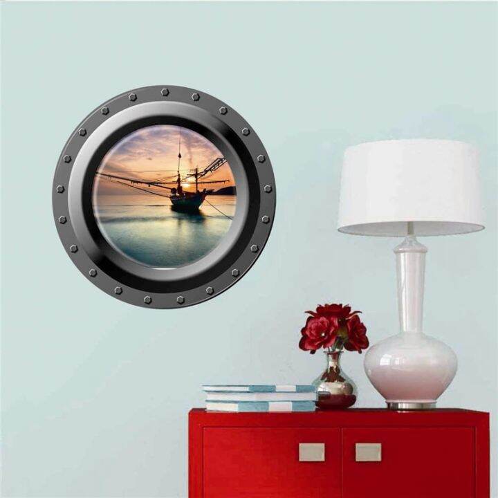 sale-nancarenko1977-fantastic-submarine-porthole-สติกเกอร์ติดผนังหน้าต่างของตกแต่งบ้านเด็ก-sealife-ลายปลาฉลามปะการังเรือสติกเกอร์ศิลปะเนอสเซอรี่