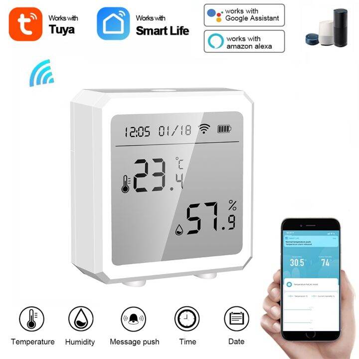 tuya-smart-life-wifi-เครื่องวัดอุณหภูมิและความชื้นในร่มพร้อมหน้าจอ-lcd-รองรับ-alexa-google