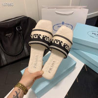 slippers all-match pradaˉfairy style flat bottom slippers womens big 42 size 2022 summer new p embroidery slippers