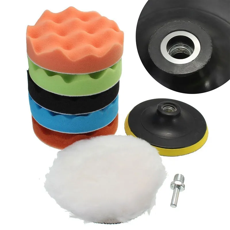 8Pcs Car Polishing Kit Self-Adhesive Buffing Waxing Sponge Wool