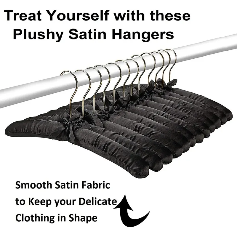 Florida Brands Satin Padded Hangers, Black with Gold Hooks, 12-Pack