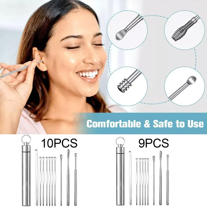 10/9Pcs set Ear Wax Pickers Stainless Steel Earpick piercing Remover ...