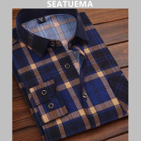 SEATUEMA เสื้อเชิ้ตลายสก๊อตสำหรับผู้ชาย ฤดูใบไม้ผลิผ้าฝ้ายพิมพ์เสื้อแขนยาว Sun Wear เสื้อเชิ้ตผู้ชาย