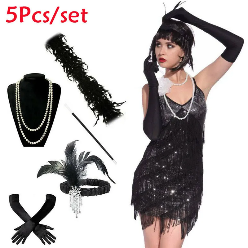 Fast Delivery + Free Shipping】 3u00265 Pcs/Set Flapper Girl Fancy Dress  Accessories Hen Party Charleston Gangster Gatsby Costume Kit | Lazada PH