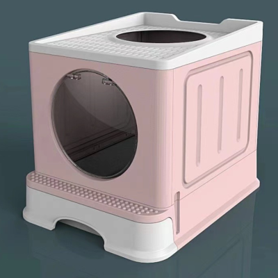 Cat Litter Box Folding Large Enough Litter Boxes Front Enter &amp; Top Exist Closed Cat Litter Tray Toilet w Lid &amp; Litter Scoop