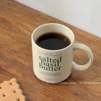 Ins Korean style retro cream splash ink ceramic mug simple English letters water cup breakfast coffee cup 【Boutique】✘☃✎