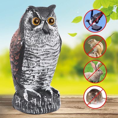 Outdoor Owl Decoy Bird Repellent Pest Control with Flashing Eyes Frightening Sounds Garden Scarecrow Protector Decoration