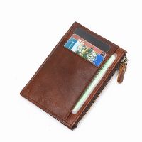 100% Genuine Leather Card Holder For Men Vintage Short Slim Ultra Thin Zipper Wallet Purse With Coin Pocket Drving License Case Card Holders