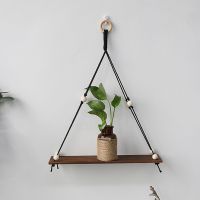 Premium Wood Swing Hanging Rope Wall Mounted Shelves Plant Flower Pot Rack Indoor Outdoor Decoration Simple Design Shelves