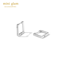 Miniglam Demi Square Crystal Hoop Earrings (Silver) ต่างหูห่วงคริสตัลสี่เหลี่ยมสีเงิน