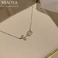 MIAOYA Fashion Jewelry Shop จี้รูปดอกทิวลิปสำหรับสุภาพสตรี สร้อยคอโลหะคลาสสิกสำหรับนักเรียน ของขวัญวันเกิดที่สวยงาม