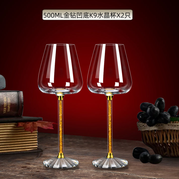 ชุดอุปกรณ์ทำไวน์ชุดแก้วไวน์แดง6แว่นตาคริสตัลพร้อมขวดใส่องุ่นเพชรแว่นตาสไตล์ยุโรปชุดแก้วไวน์