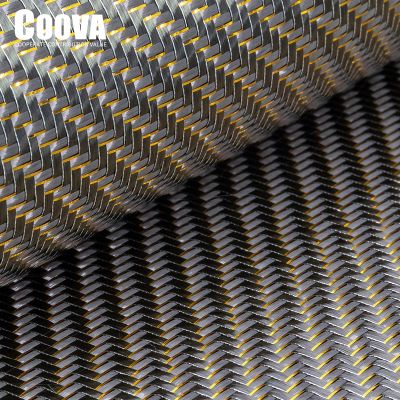 F251 COOVA Golden Silver Tinsel Carbon Fiber Cloth Mixed Twill Tela Fibra De Carbono Carbon Fabric Jacquard Width 200mm/300m